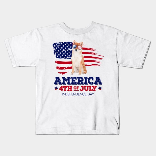 Shiba Inu Flag USA - America 4th Of July Independence Day Kids T-Shirt by bunnierosoff21835
